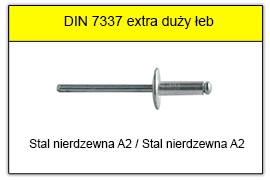 DIN 7337 - Nity zrywalne extra powiększony łeb A2
